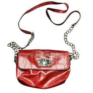 Kim Rogers Red Faux Leather Crossbody Bag With Chain Strap & Silver Hardware